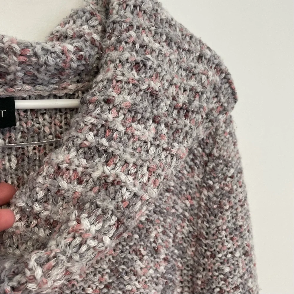 LANE BRYANT Plus Size Cowl Neck Sparkle Eyelash Sweater Gray Pink Chunky Knit 2X